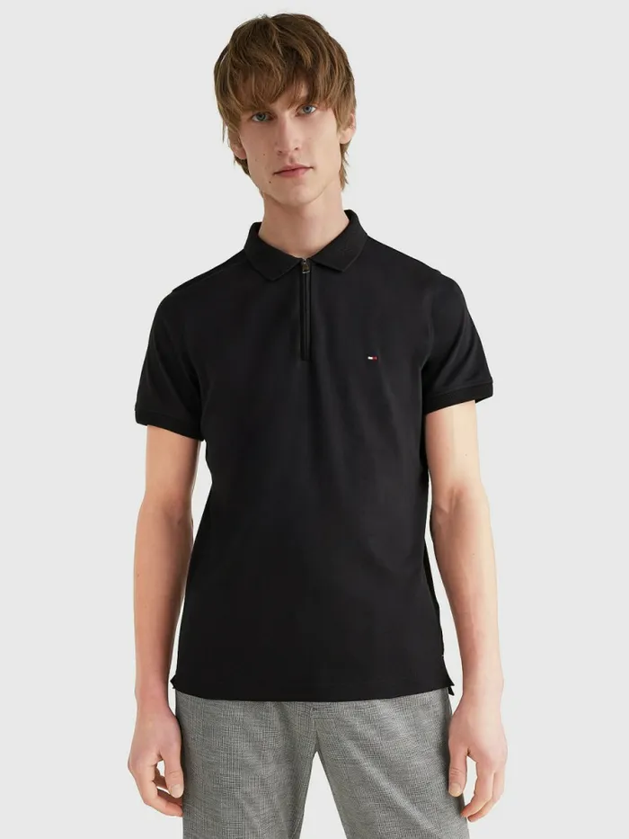 Tommy Hilfiger HalfZip Interlock Slim Fit Polo Black Mens Polo Shirts Cheap On Sale Tommy Hilfiger HalfZip Interlock Slim Fit Polo Black Mens Polo Shirts Cheap On Sale