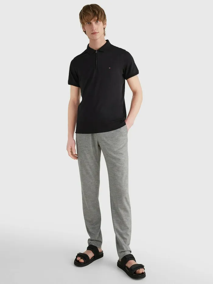 Tommy Hilfiger HalfZip Interlock Slim Fit Polo Black Mens Polo Shirts Cheap On Sale
