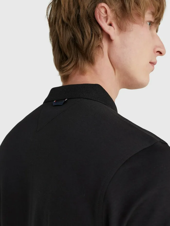 Tommy Hilfiger HalfZip Interlock Slim Fit Polo Black Mens Polo Shirts Cheap On Sale