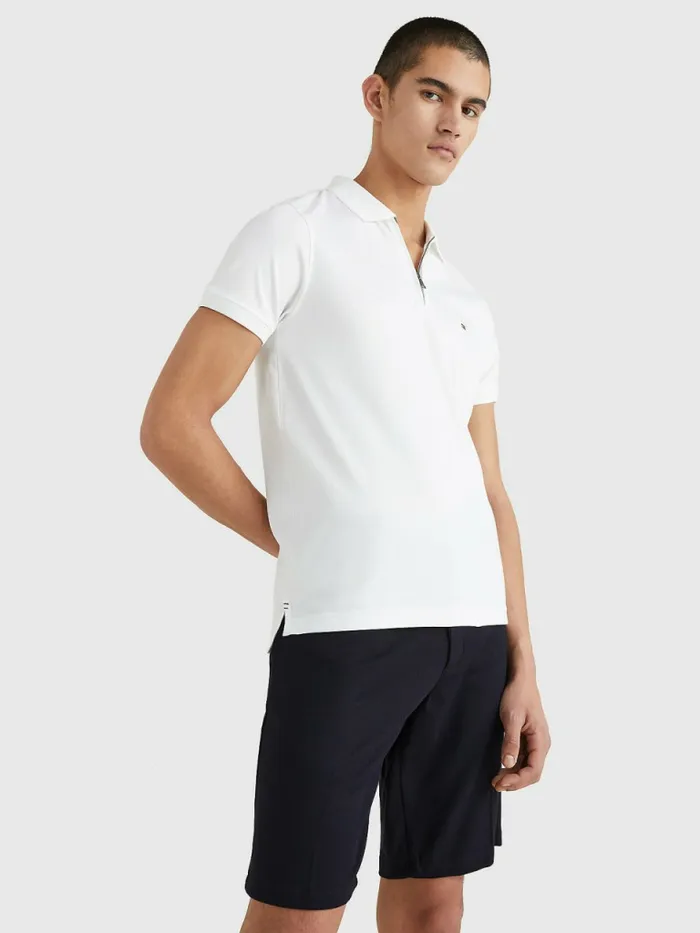 Tommy Hilfiger HalfZip Interlock Slim Fit Polo White Mens Polo Shirts Online