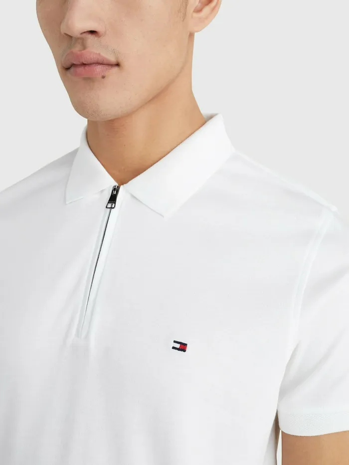 Tommy Hilfiger HalfZip Interlock Slim Fit Polo White Mens Polo Shirts Online