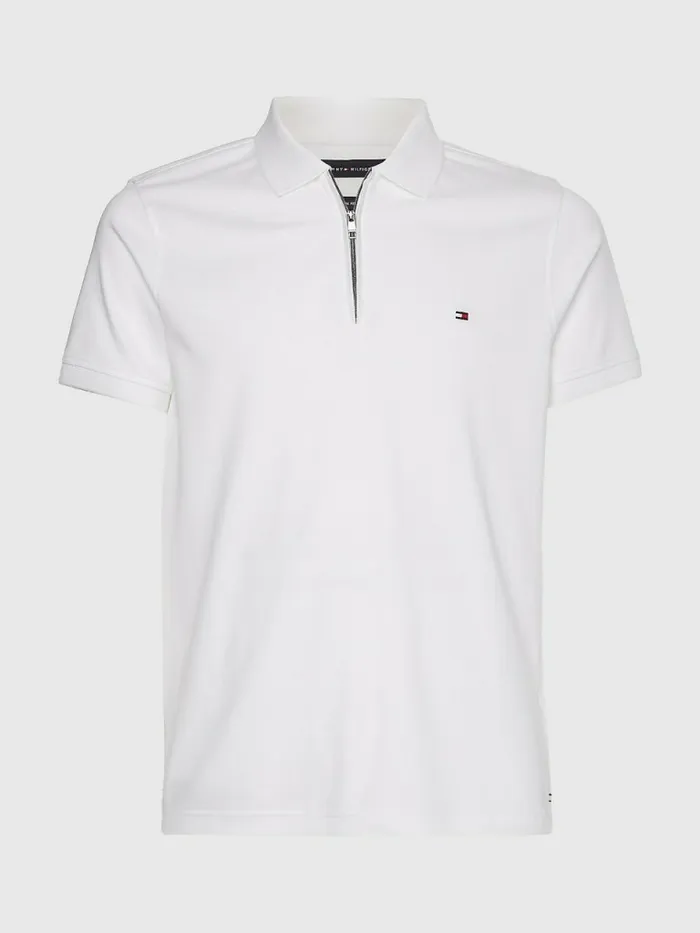 Tommy Hilfiger HalfZip Interlock Slim Fit Polo White Mens Polo Shirts Online