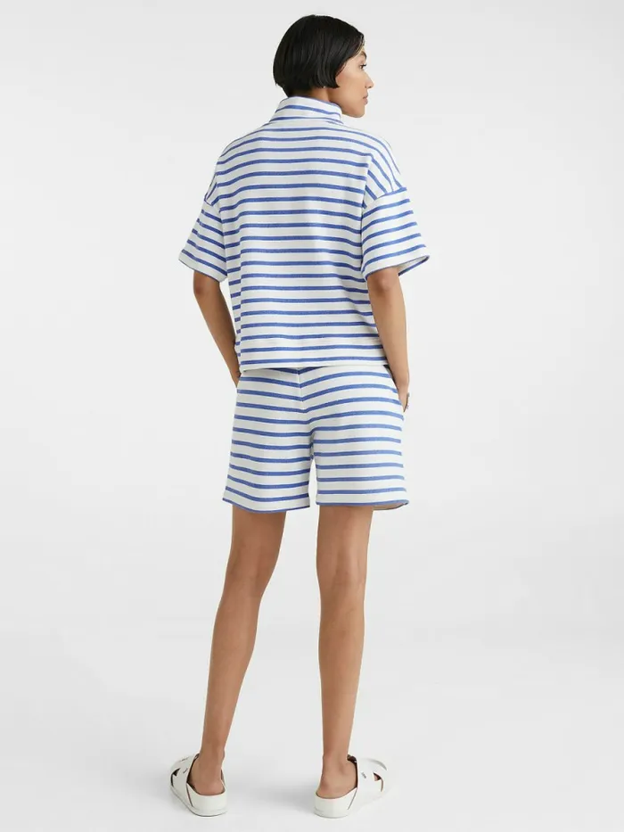 Tommy Hilfiger HalfZip Relaxed Short Sleeve Sweatshirt Breton StpWhite Verona Blue Womens Sweatshirts and Hoodies Sale