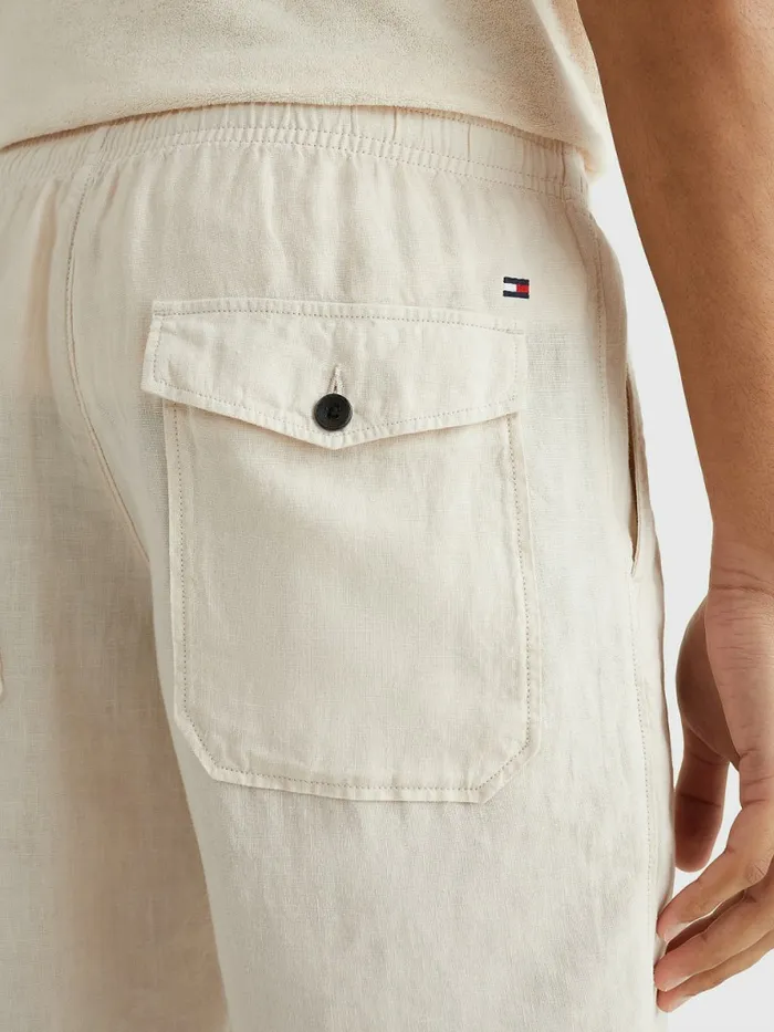 Tommy Hilfiger Harlem Relaxed Fit Linen Shorts Feather White Mens Shorts Casaul