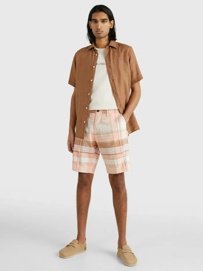 Tommy Hilfiger Harlem Relaxed Madras Check Shorts Frosty Peach Mens Tracksuits Gift 4 You