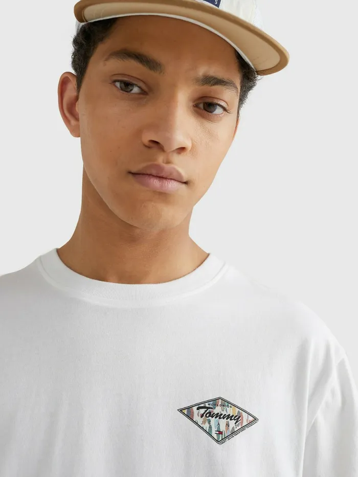 Tommy Hilfiger Hawaiian Logo Print TShirt White Mens TShirts Online