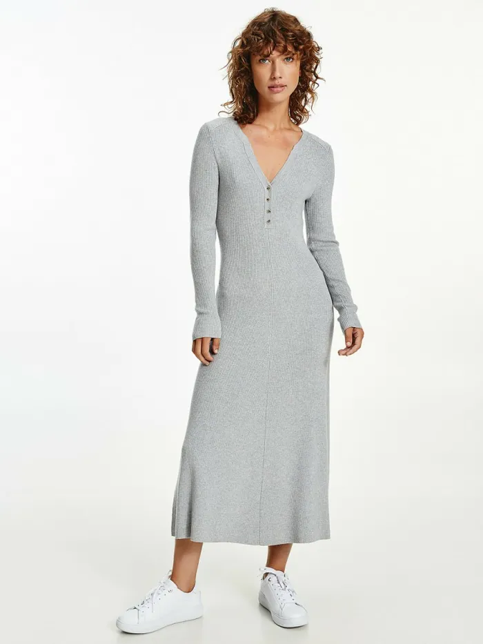 Tommy Hilfiger Henley Fit And Flare Midi Dress Light Grey Heather Womens Dresses and Jumpsuits Sale Tommy Hilfiger Henley Fit And Flare Midi Dress Light Grey Heather Womens Dresses and Jumpsuits Sale