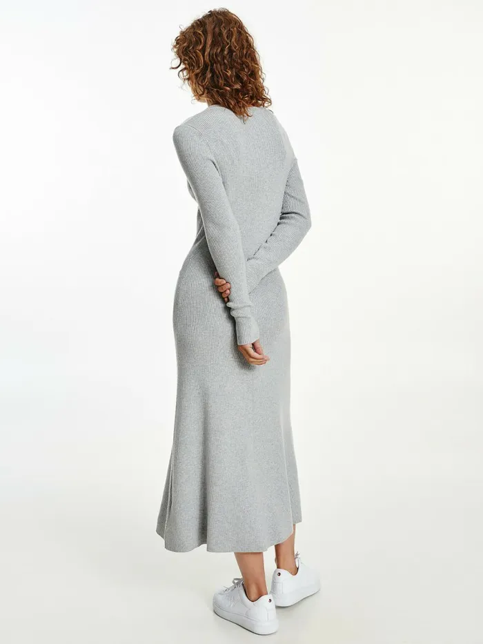 Tommy Hilfiger Henley Fit And Flare Midi Dress Light Grey Heather Womens Dresses and Jumpsuits Sale