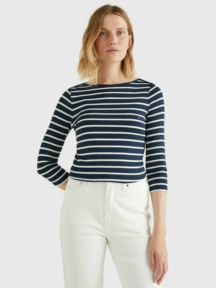 Tommy Hilfiger Heritage Boat Neck TShirt MidnightClassic White Womens Essentials Tommy Hilfiger Heritage Boat Neck TShirt MidnightClassic White Womens Essentials