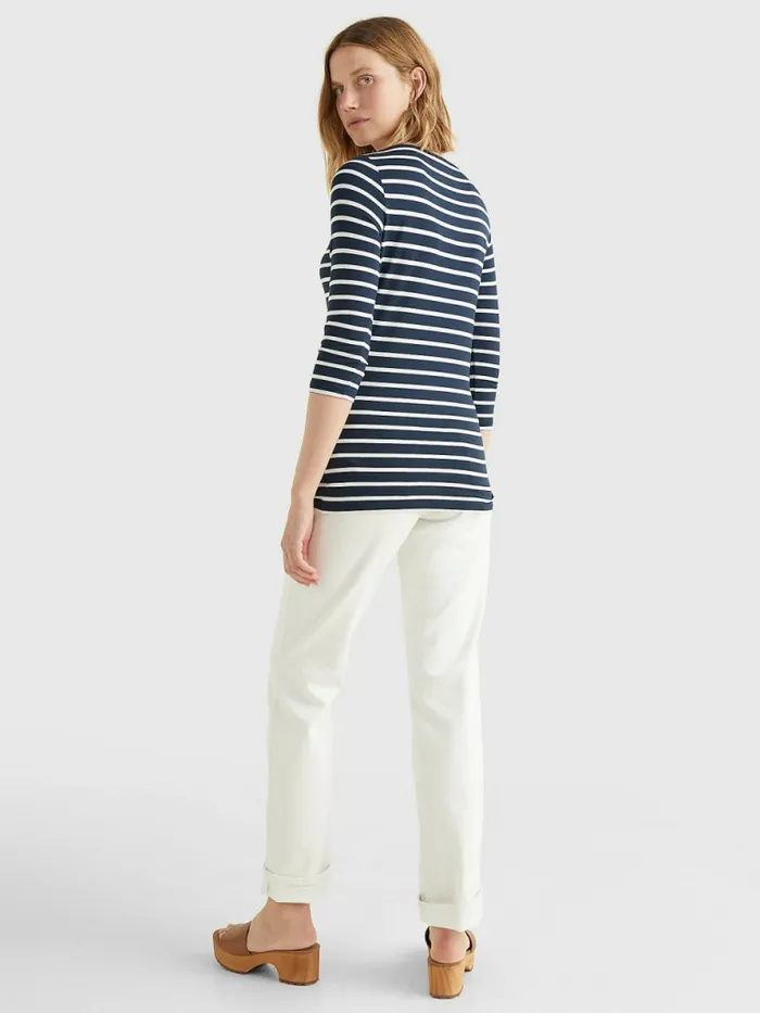 Tommy Hilfiger Heritage Boat Neck TShirt MidnightClassic White Womens Essentials