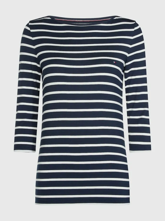 Tommy Hilfiger Heritage Boat Neck TShirt MidnightClassic White Womens Essentials