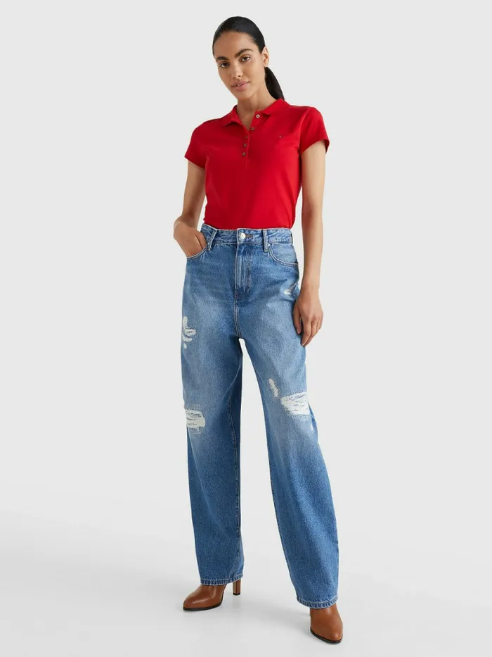 Tommy Hilfiger Heritage Slim Fit Polo Shirt Apple Red Womens Polo Shirts Popular