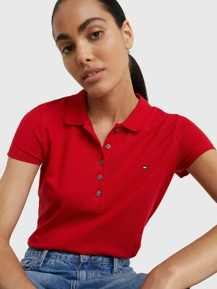 Tommy Hilfiger Heritage Slim Fit Polo Shirt Apple Red Womens Polo Shirts Popular
