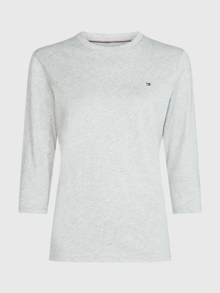 Tommy Hilfiger Heritage ThreeQuarter Crew Neck TShirt Light Grey Htr Womens Essentials