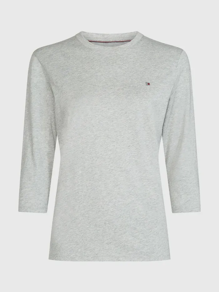 Tommy Hilfiger Heritage ThreeQuarter Crew Neck TShirt Light Grey Htr Womens Essentials