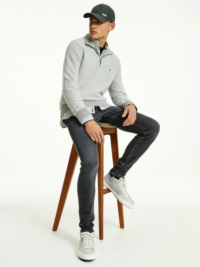 Tommy Hilfiger Herringbone Knit HalfZip Jumper Iron GreyLight Cast Mens Knitwear Gift 4 You Tommy Hilfiger Herringbone Knit HalfZip Jumper Iron GreyLight Cast Mens Knitwear Gift 4 You