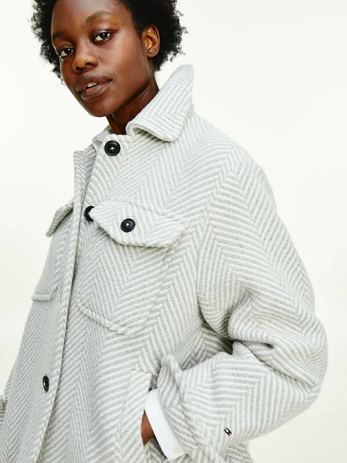 Tommy Hilfiger Herringbone Shacket Grey Heather Herringbone Womens Coats and Jackets On Sale Tommy Hilfiger Herringbone Shacket Grey Heather Herringbone Womens Coats and Jackets On Sale