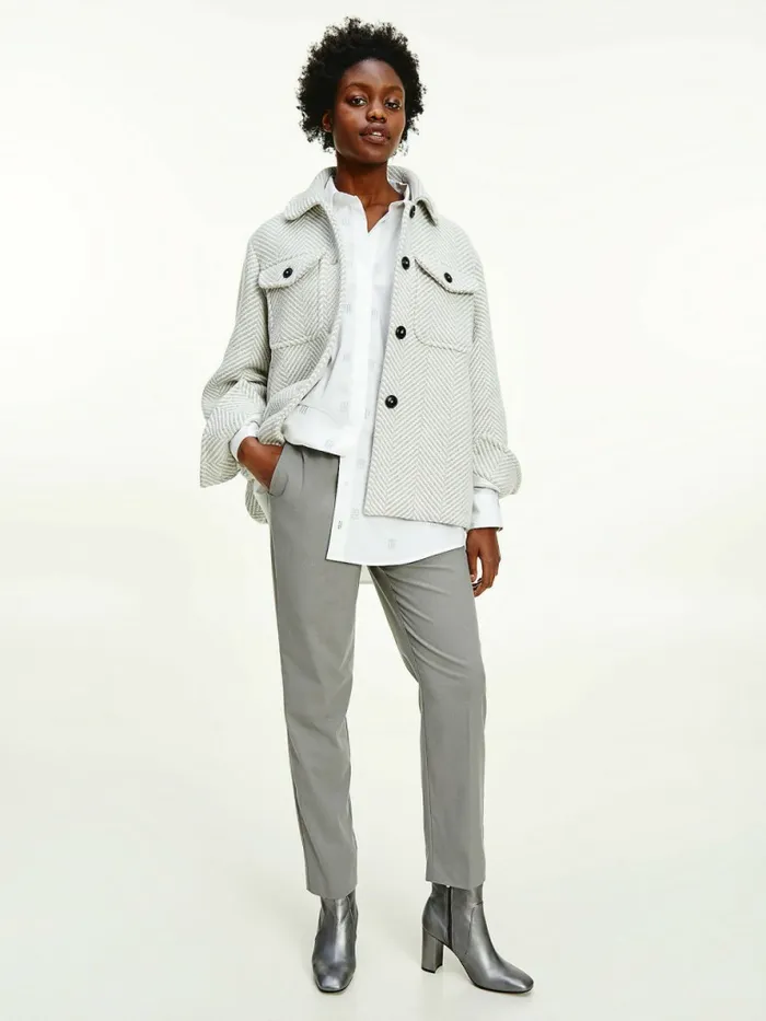 Tommy Hilfiger Herringbone Shacket Grey Heather Herringbone Womens Coats and Jackets On Sale