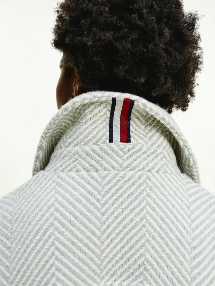 Tommy Hilfiger Herringbone Shacket Grey Heather Herringbone Womens Coats and Jackets On Sale