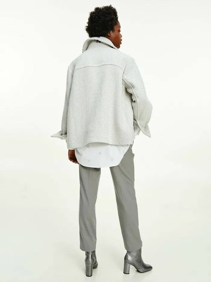 Tommy Hilfiger Herringbone Shacket Grey Heather Herringbone Womens Coats and Jackets On Sale