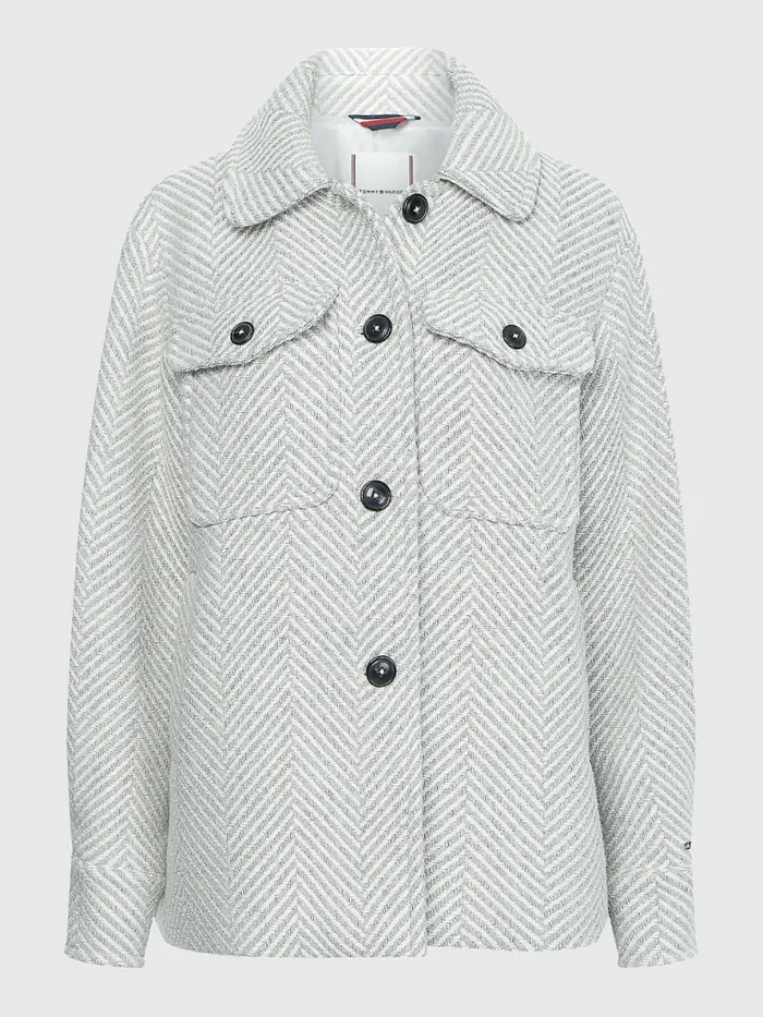 Tommy Hilfiger Herringbone Shacket Grey Heather Herringbone Womens Coats and Jackets On Sale