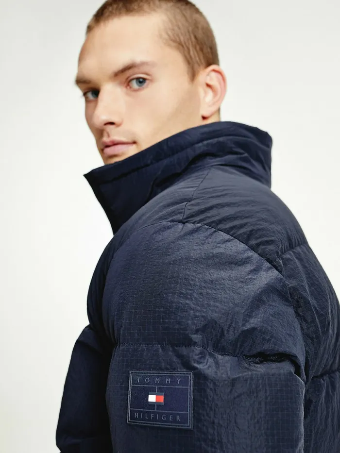Tommy Hilfiger High Loft Removable Hood Puffer Jacket Desert Sky Mens Coats and Jackets Cheap On Sale