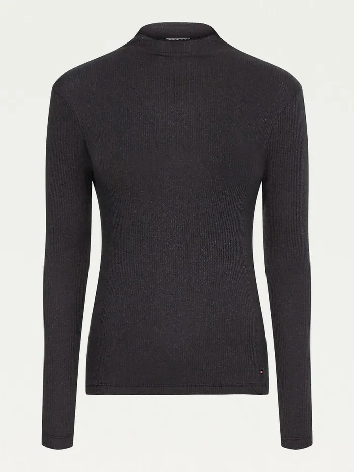 Tommy Hilfiger High Neck Skinny Fit Modal Jumper Black Womens TShirts Gift Ideas