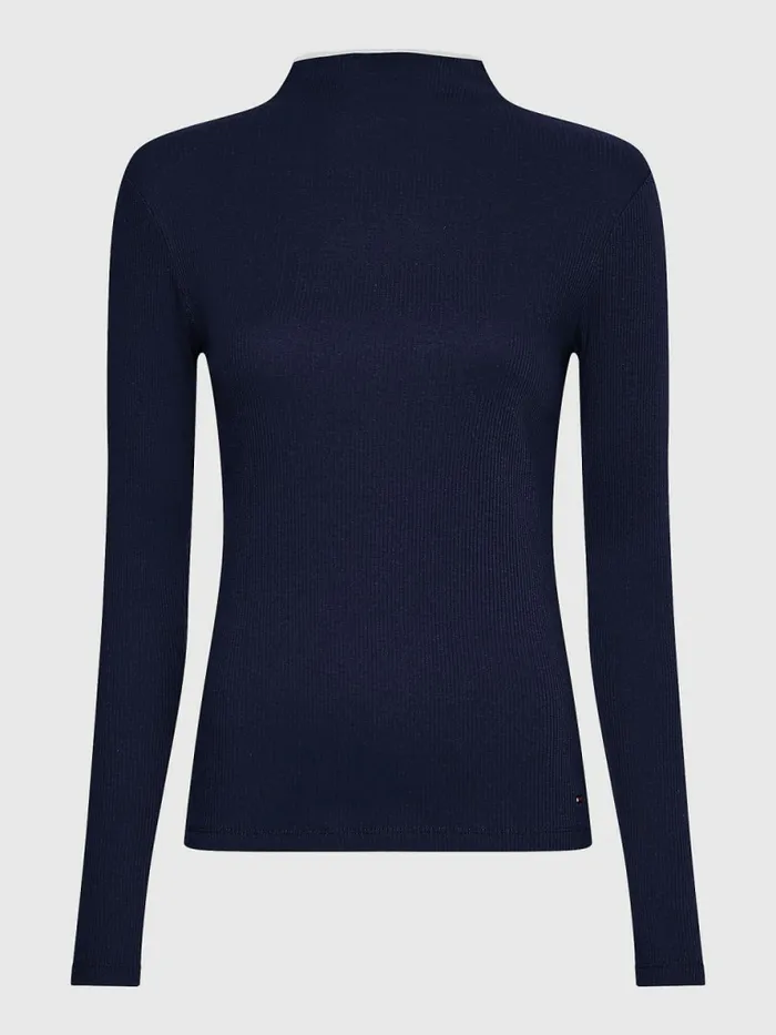 Tommy Hilfiger High Neck Skinny Fit Modal Jumper Desert Sky Womens TShirts Gift Ideas
