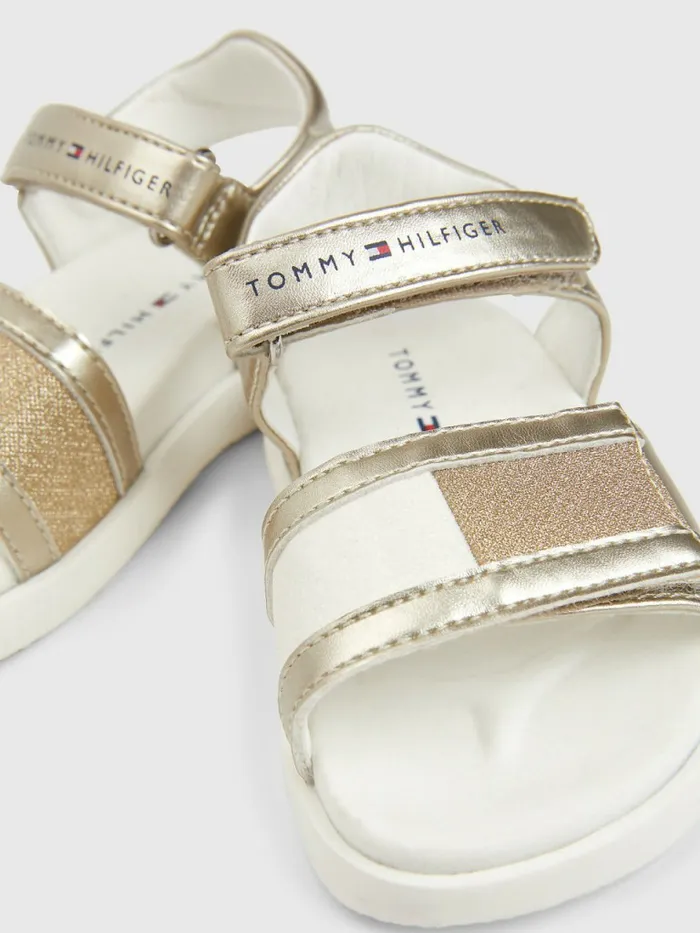 Tommy Hilfiger High Shine Glitter Flag Sandals Platinum Girls Shoes and Accessories Gift for Friend