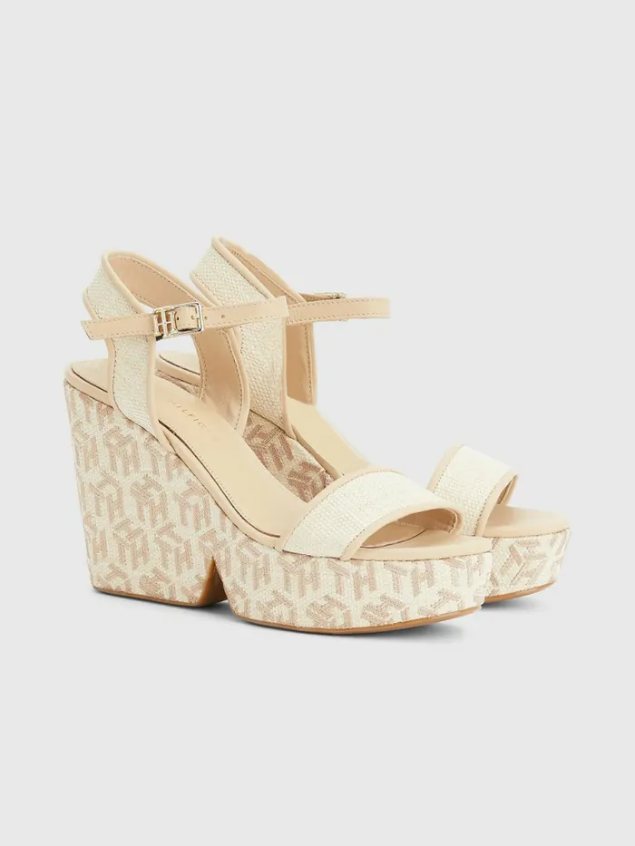Tommy Hilfiger High Wedge Sandals Ecru Womens Sandals Sale