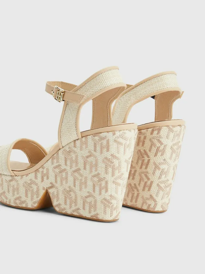 Tommy Hilfiger High Wedge Sandals Ecru Womens Sandals Sale