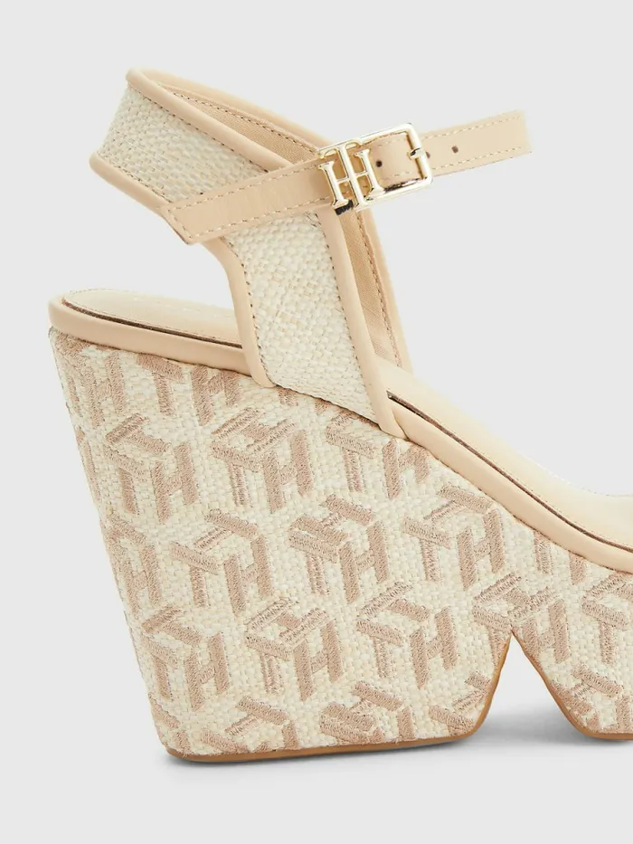 Tommy Hilfiger High Wedge Sandals Ecru Womens Sandals Sale