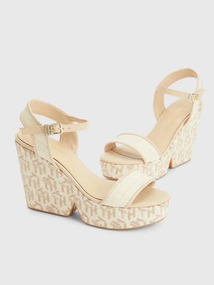 Tommy Hilfiger High Wedge Sandals Ecru Womens Sandals Sale