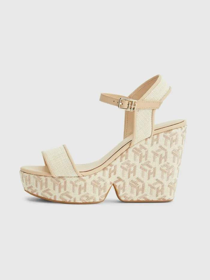 Tommy Hilfiger High Wedge Sandals Ecru Womens Sandals Sale