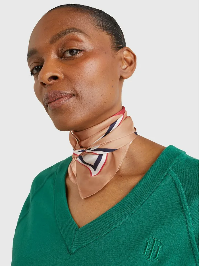 Tommy Hilfiger Iconic Monogram Silk Bandana Neutral Mix Womens Hats and Scarves Sale