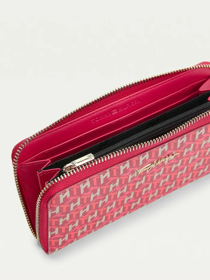 Tommy Hilfiger Iconic Monogram ZipAround Wallet Pink Monogram Womens Wallets and Keyrings On Sale