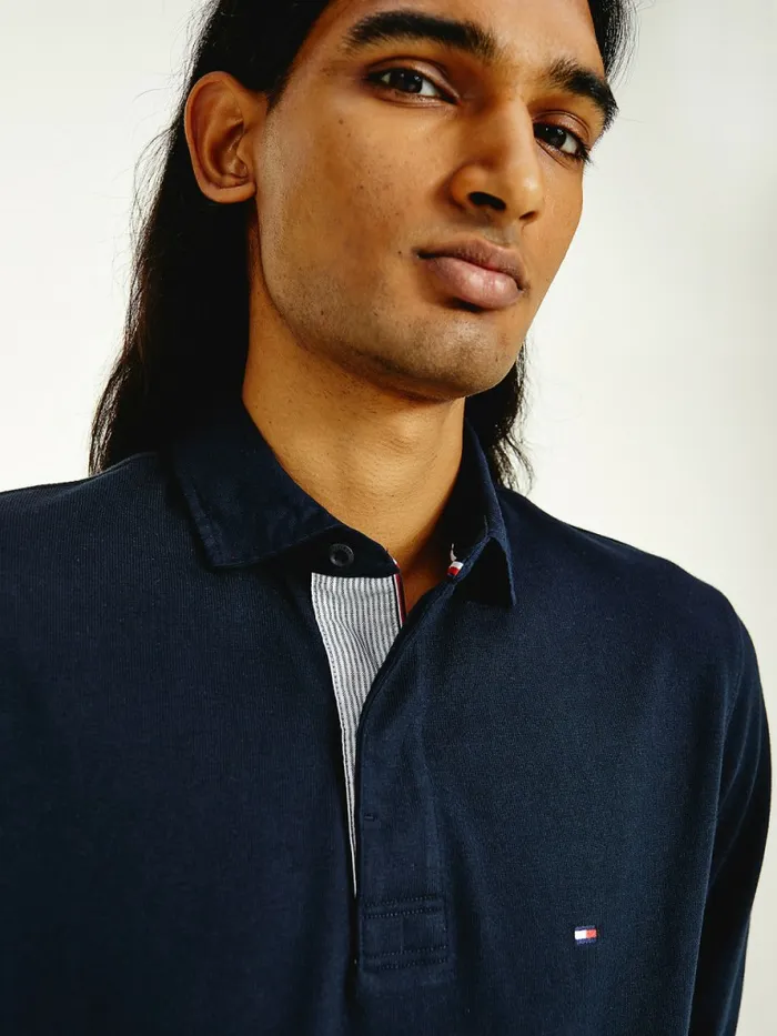 Tommy Hilfiger Iconic Rugby Shirt Desert Sky Mens Polo Shirts On Sale