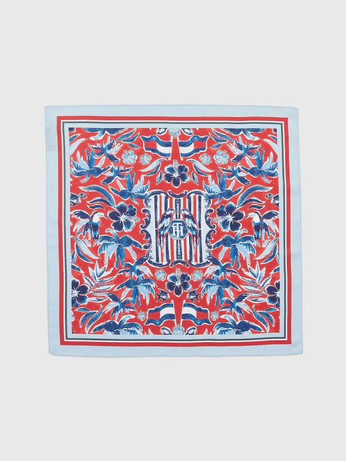 Tommy Hilfiger Iconic Scarf Print Silk Bandana Island Floral Womens Hats and Scarves Gift for Friend Tommy Hilfiger Iconic Scarf Print Silk Bandana Island Floral Womens Hats and Scarves Gift for Friend