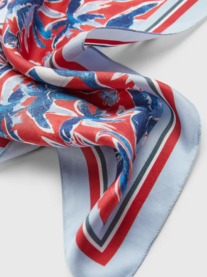 Tommy Hilfiger Iconic Scarf Print Silk Bandana Island Floral Womens Hats and Scarves Gift for Friend
