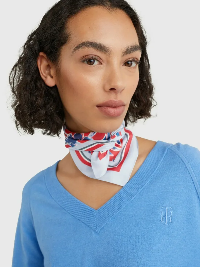 Tommy Hilfiger Iconic Scarf Print Silk Bandana Island Floral Womens Hats and Scarves Gift for Friend