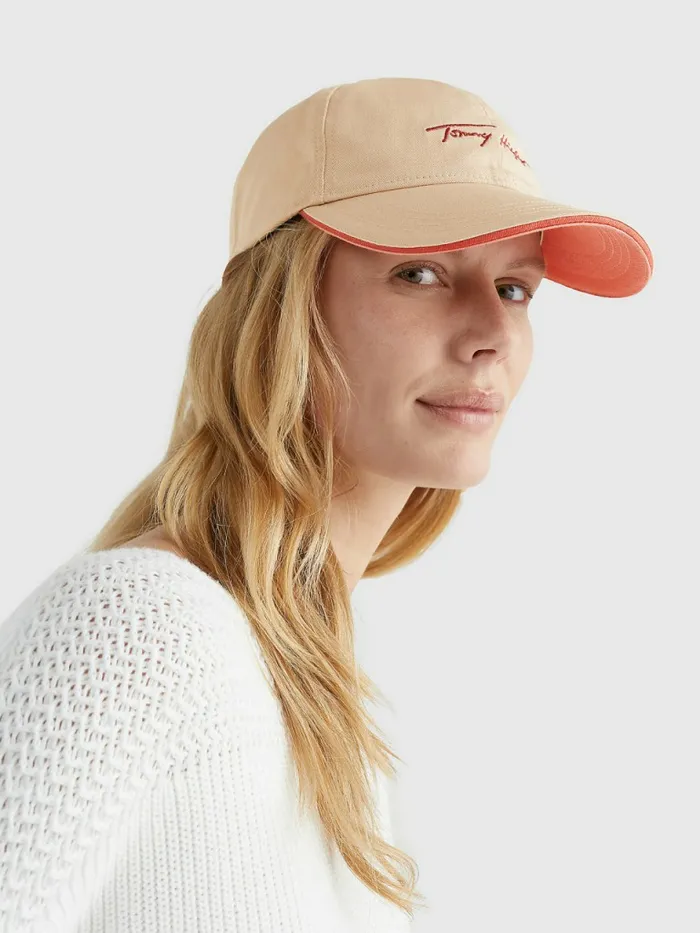 Tommy Hilfiger Iconic Signature Logo Cap Sandrift Womens Hats and Scarves Casaul