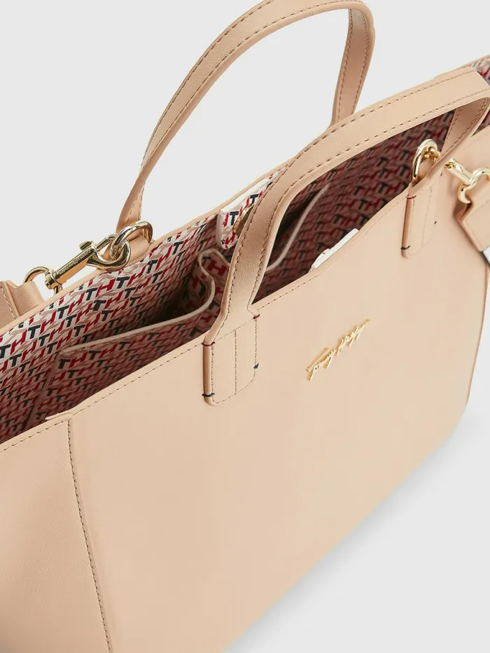 Tommy Hilfiger Iconic Signature Satchel Sandrift Womens Bags On Sale