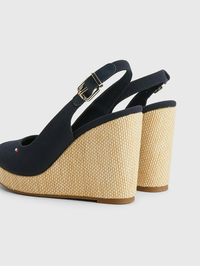 Tommy Hilfiger Iconic Slingback Espadrille High Heel Wedges Desert Sky Womens Sandals Gift for Friend
