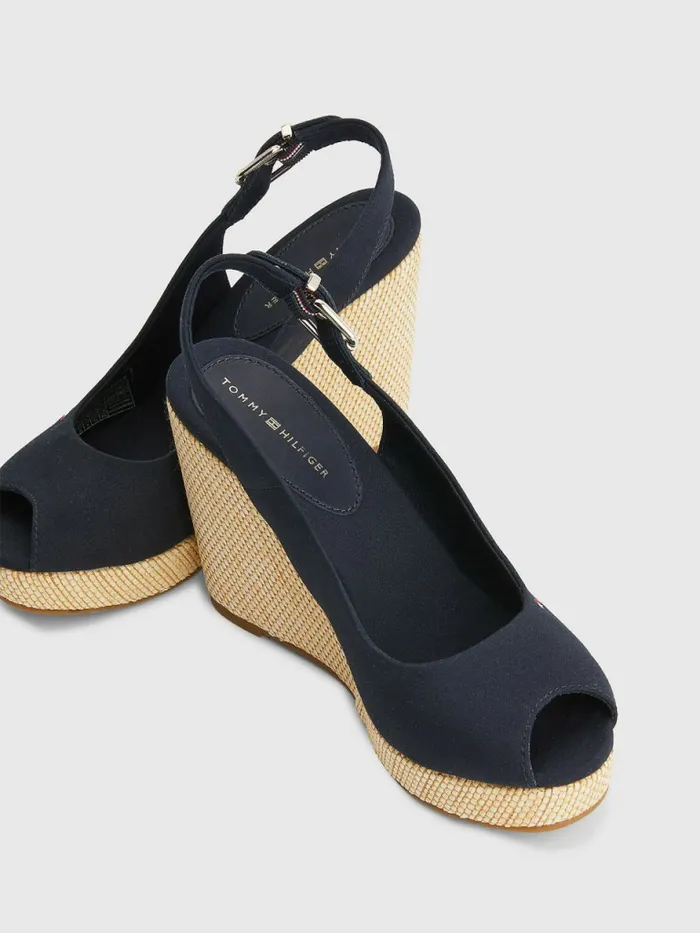 Tommy Hilfiger Iconic Slingback Espadrille High Heel Wedges Desert Sky Womens Sandals Gift for Friend