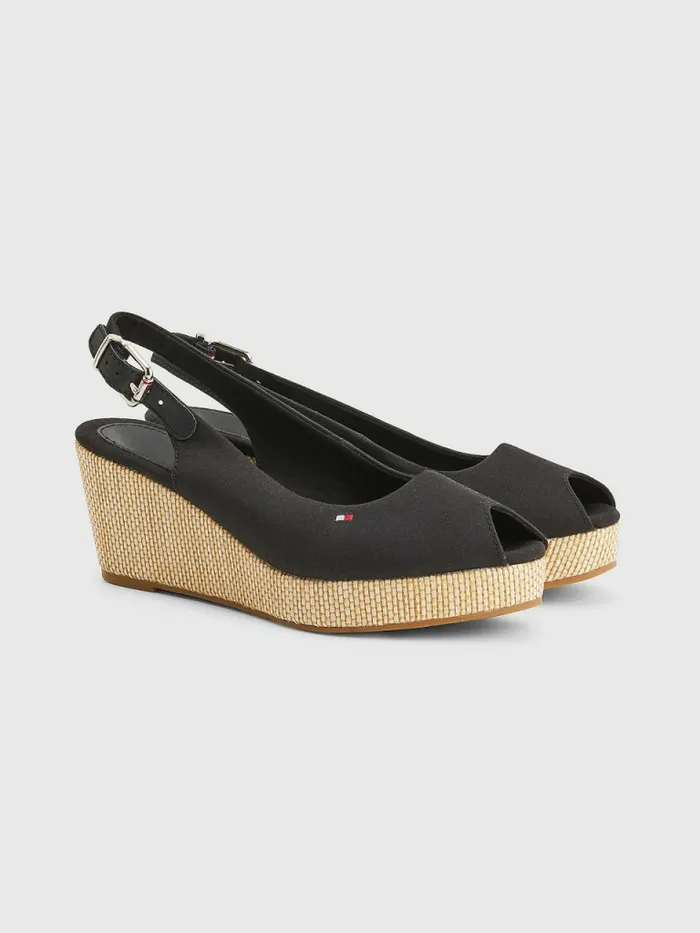 Tommy Hilfiger Iconic Slingback Espadrille Wedges Black Womens Sandals Fashion Tommy Hilfiger Iconic Slingback Espadrille Wedges Black Womens Sandals Fashion