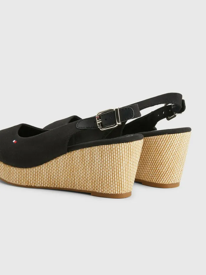 Tommy Hilfiger Iconic Slingback Espadrille Wedges Black Womens Sandals Fashion