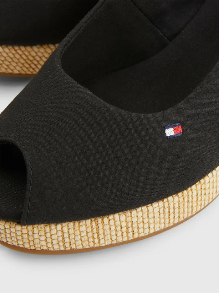 Tommy Hilfiger Iconic Slingback Espadrille Wedges Black Womens Sandals Fashion