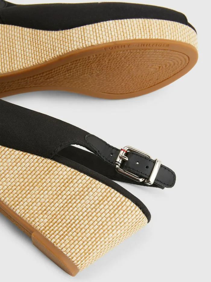 Tommy Hilfiger Iconic Slingback Espadrille Wedges Black Womens Sandals Fashion