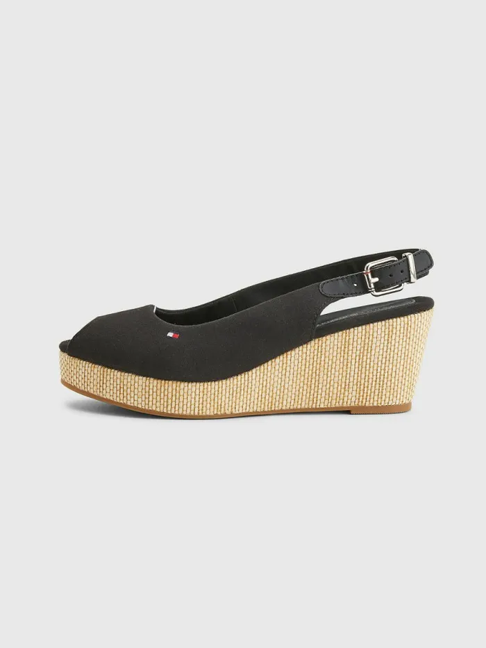 Tommy Hilfiger Iconic Slingback Espadrille Wedges Black Womens Sandals Fashion