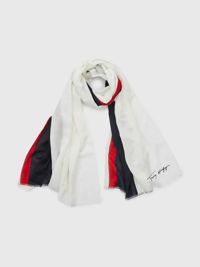 Tommy Hilfiger Iconic Th Modern Scarf Desert SkyEcru Womens Hats and Scarves On Sale Tommy Hilfiger Iconic Th Modern Scarf Desert SkyEcru Womens Hats and Scarves On Sale